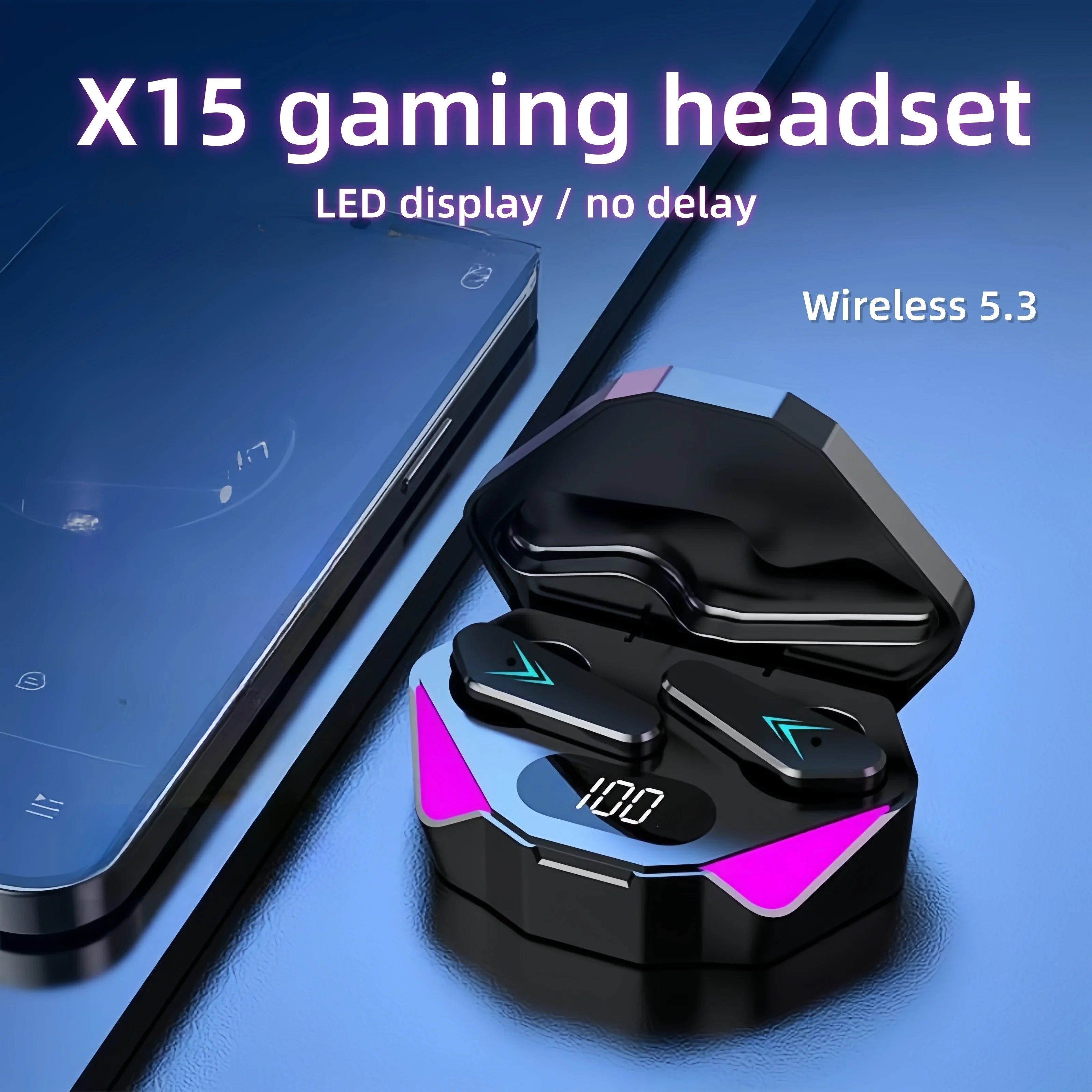 Écouteurs sans fil Bluetooth X15 TWS, casque de jeu, écouteurs avec micro, casque antibruit, affichage LED