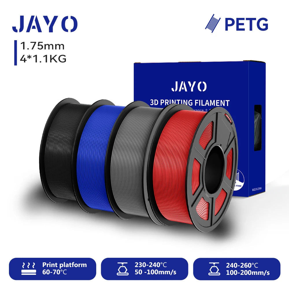 JAYO-Filament PETG pour imprimante 3D FDM, matériel d'impression 3D soigneusement enroulé, 2 rouleaux, 1.75mm, 2.2kg par ensemble