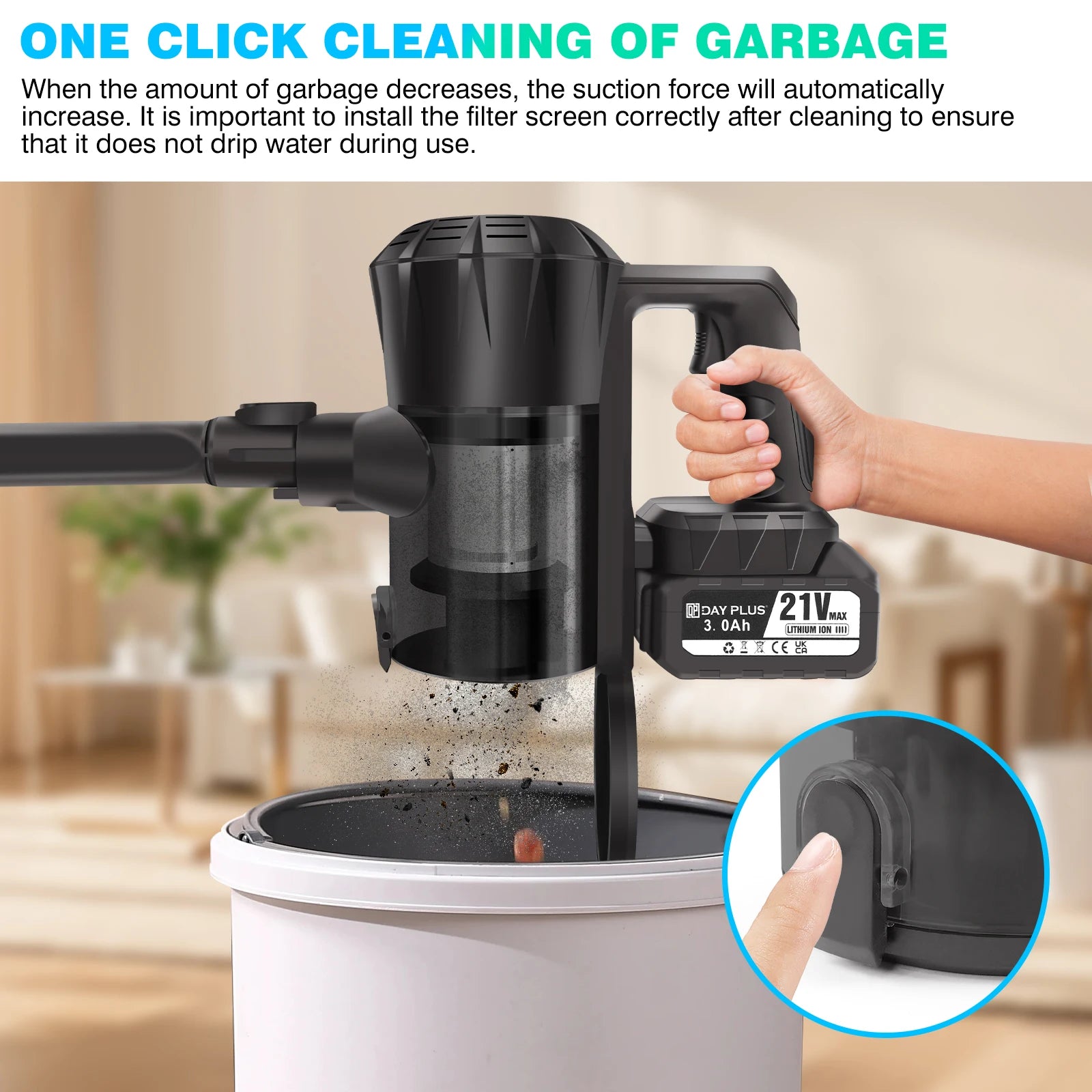 Aspirateur à manche vertical sans fil DayPlus, aspirateur à main sans fil 3 en 1 130000 RPM sans balais pour tapis, sol dur