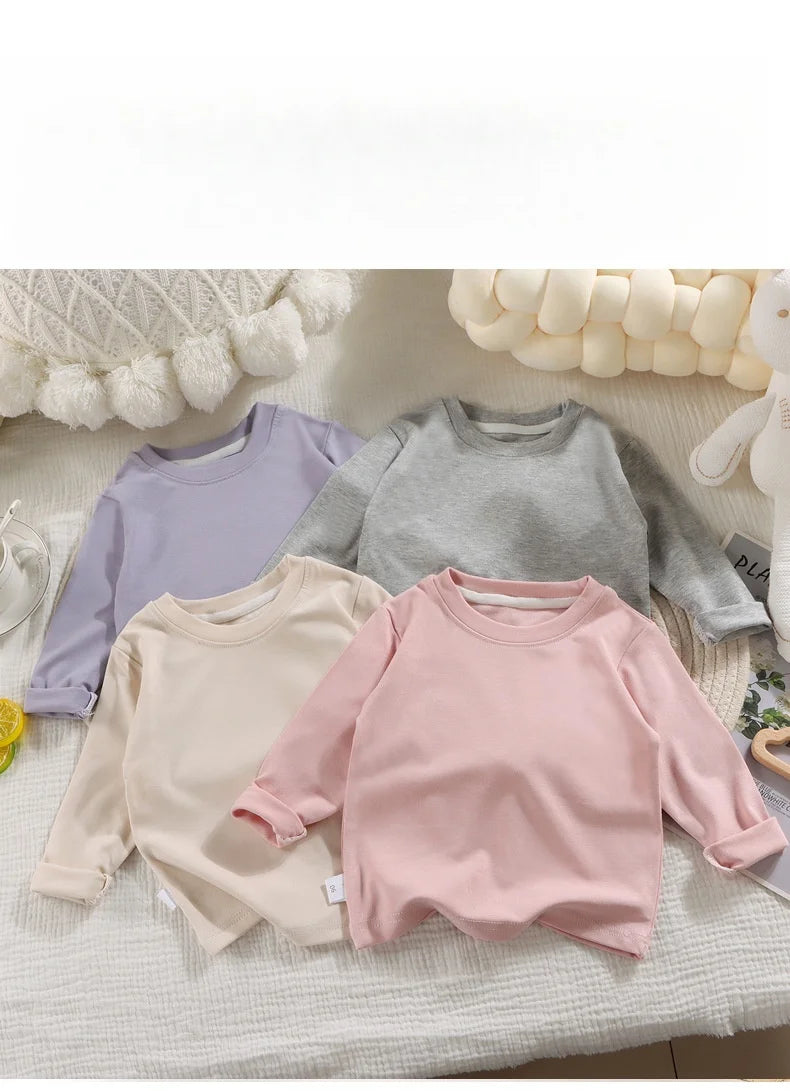2026 printemps tout nouveau à manches longues garçons filles T-Shirt col rond coton enfants bref Style coréen Base hauts chemise pour garçons vêtements T-Shirt