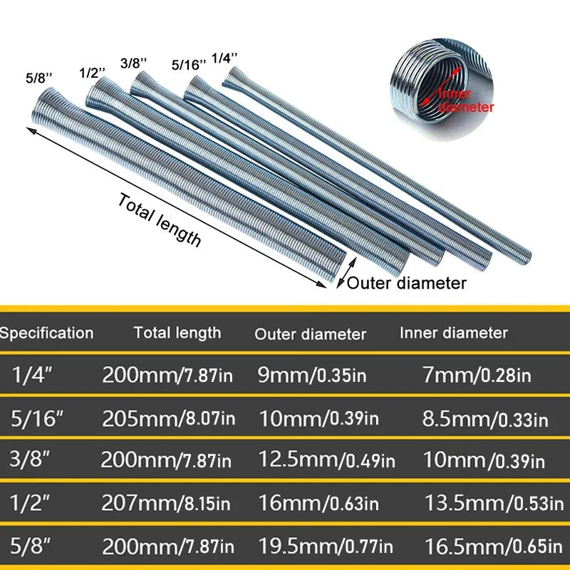 Cintreuses de tubes en cuivre à ressort de Style extérieur Premium, 5 pièces, tuyau de ligne de pliage interne pliable manuel pour O.D. Tuyaux de 1/4" à 5/8"