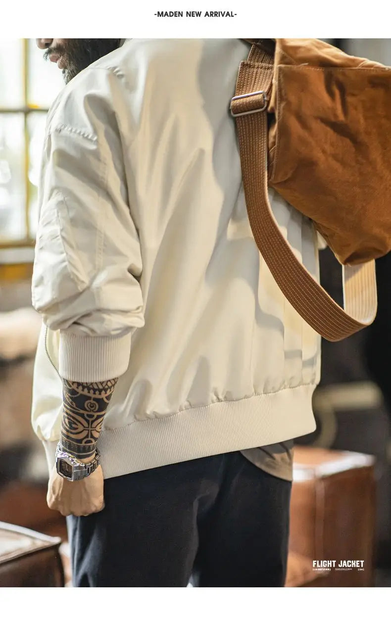 Maden – veste de pilote Vintage L2B pour hommes, blanche, légère, bombardier de vol, courte, fermeture éclair, manteau de Baseball décontracté pour printemps et automne