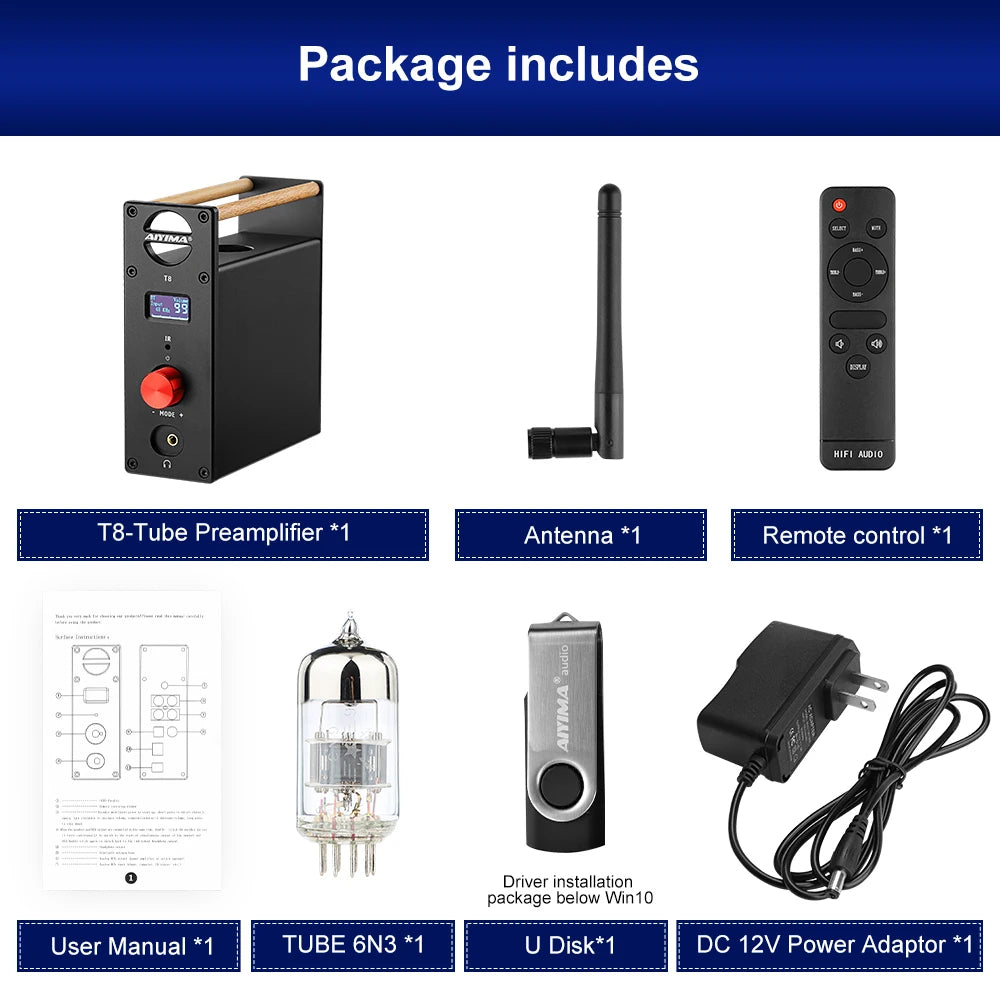 AIYIMA-Amplificateur à Tube Audio T8, Préamplificateur Bluetooth, Décodeur HIFI, Sauna, Téléphone, Ampli, Radiateur USB, Entrée Coaxiale Optique RCA