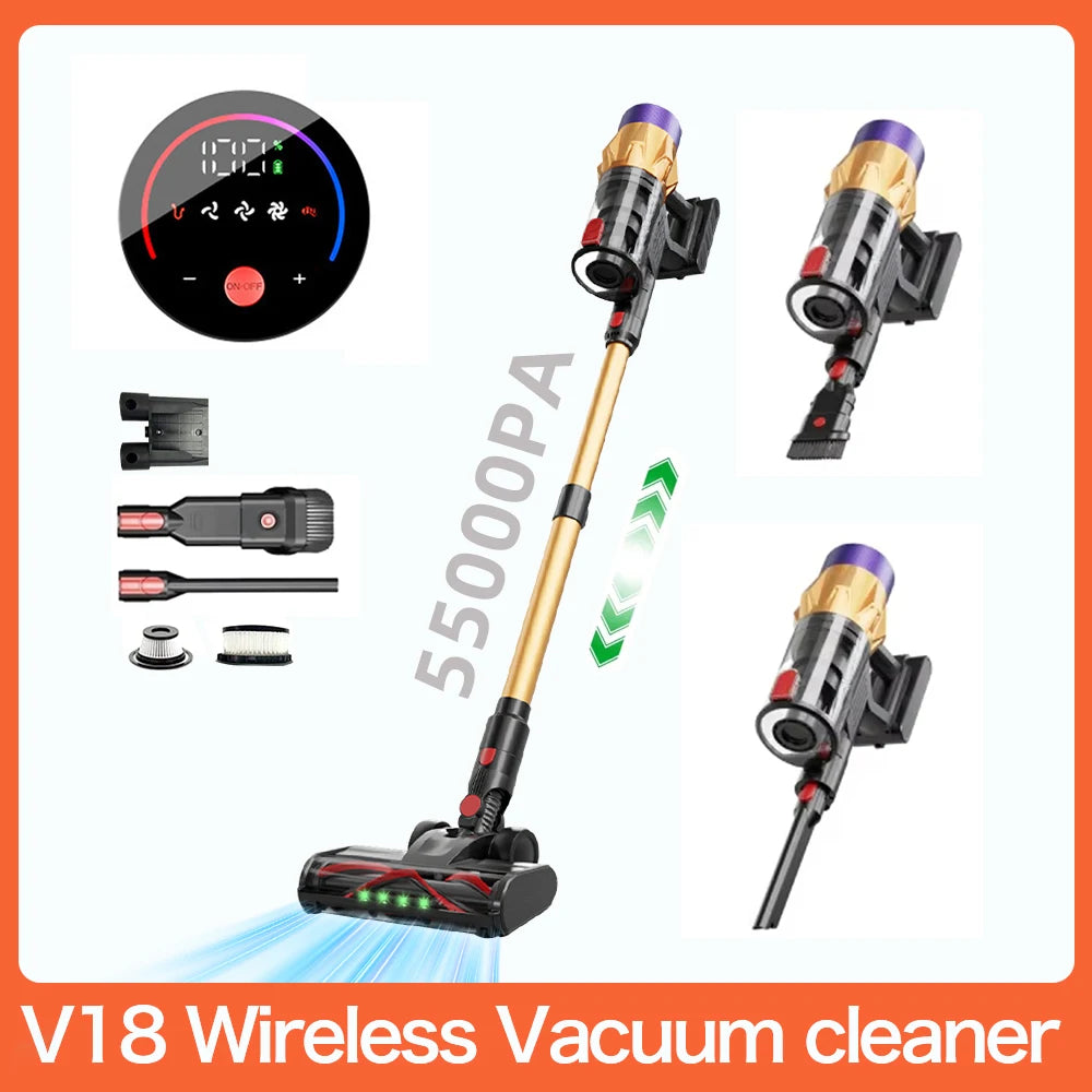 Aspirateur sans fil 550W, moteur sans balais, aspiration 55K PA, aspirateur Vertical, tasse à poussière pour maison intelligente, 3 têtes de brosse