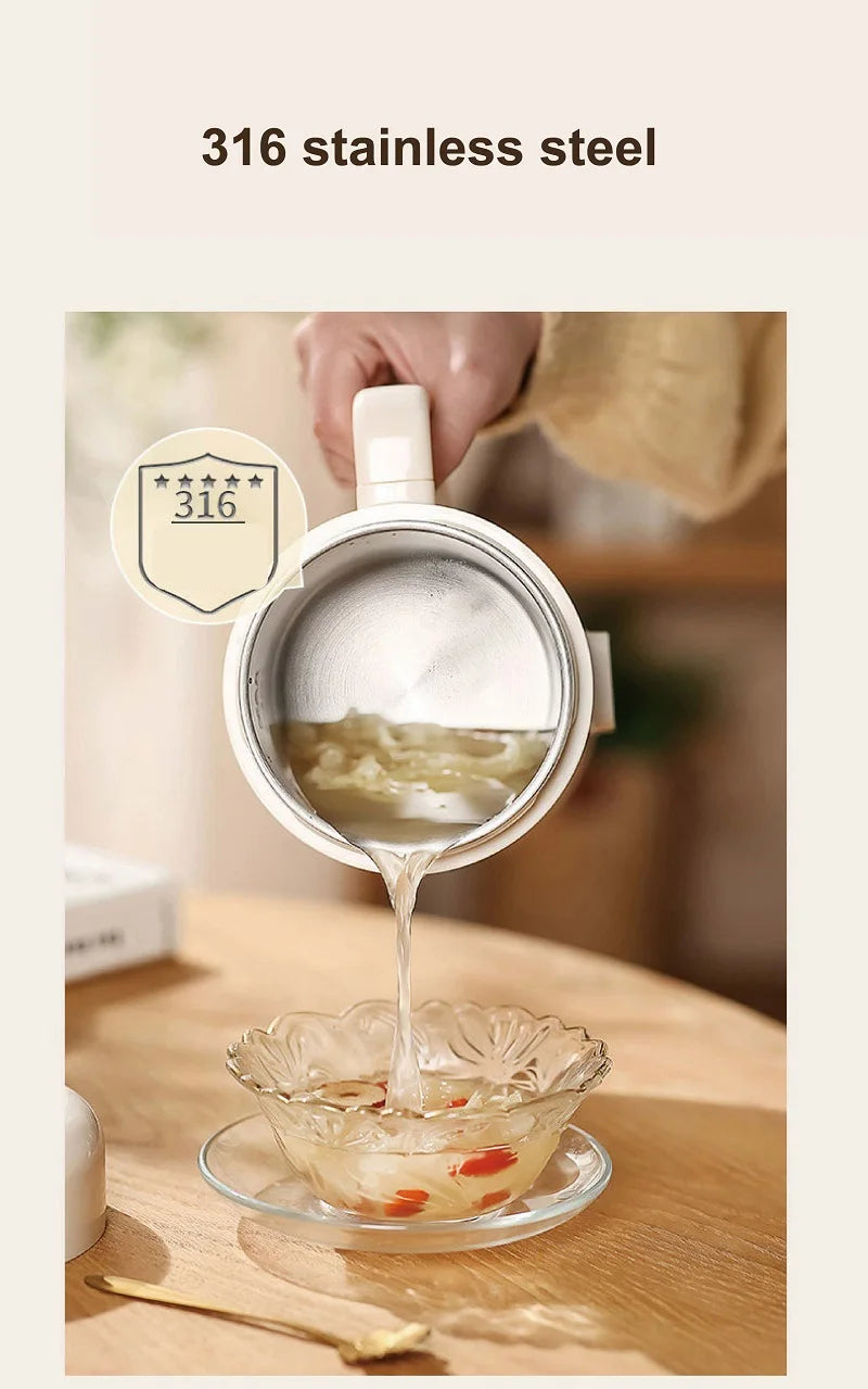 Bouilloire électrique 500W 12h, Pot spécial pour bouillie de rendez-vous, tasse de santé Portable en acier inoxydable 304, cuiseur à riz multifonctionnel 1L