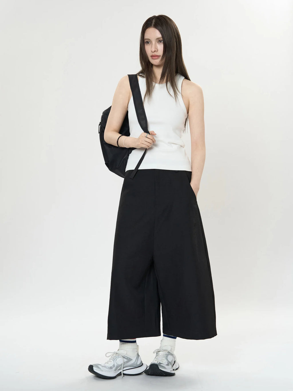 Pantalon de printemps taille haute à jambes larges pour femmes, décontracté, couleur unie, coupe ample