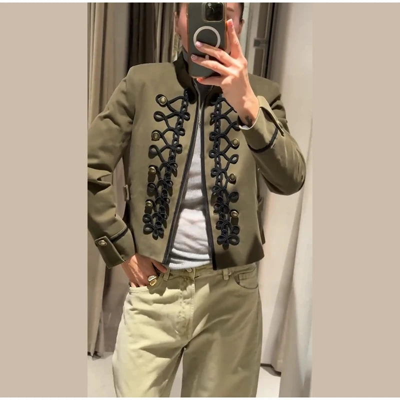 Veste élégante en Satin à boutons grenouille pour femme, col montant, manches longues, Slim, décontractée, manteau de fête de rue, hauts de bureau, printemps 2026