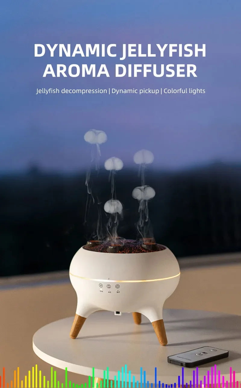 Humidificateur d'air dynamique méduse, diffuseur d'huile essentielle de 250ml, humidificateur de chambre à coucher avec télécommande avec 7 veilleuses colorées