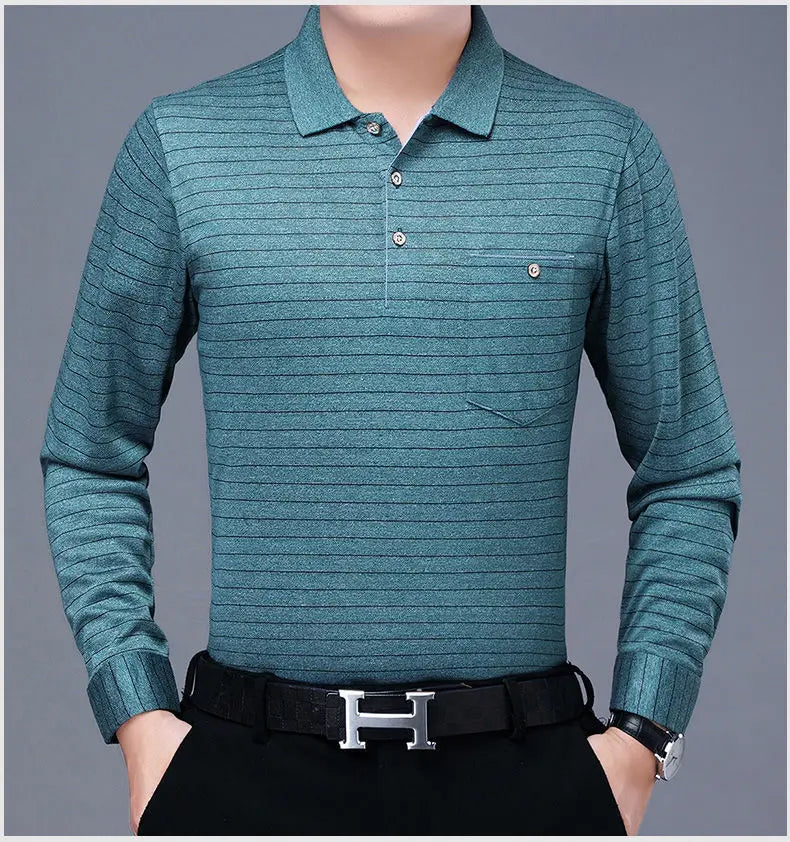 Polos rayés à manches longues pour hommes, Streetwear décontracté, Vêtements d'affaires, Mode coréenne, Polyvalent, Nouveau, Automne, Printemps