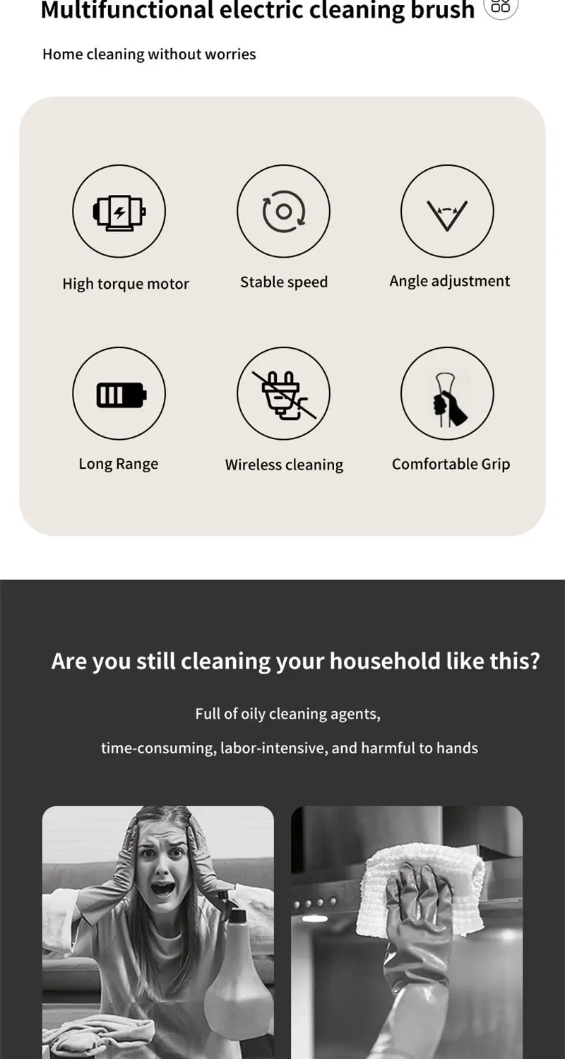 Brosse de nettoyage électrique multi-outils multifonctionnelle, pour le nettoyage rotatif de salle de bain, de cuisine, de toilettes et d'automobile.