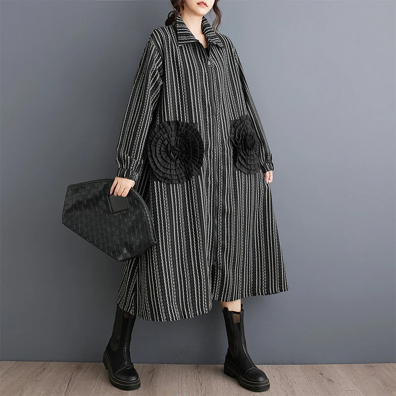 Manteau long à rayures vintage pour femmes, cardigan à fleurs patchwork, décontracté, printemps, automne, 2025
