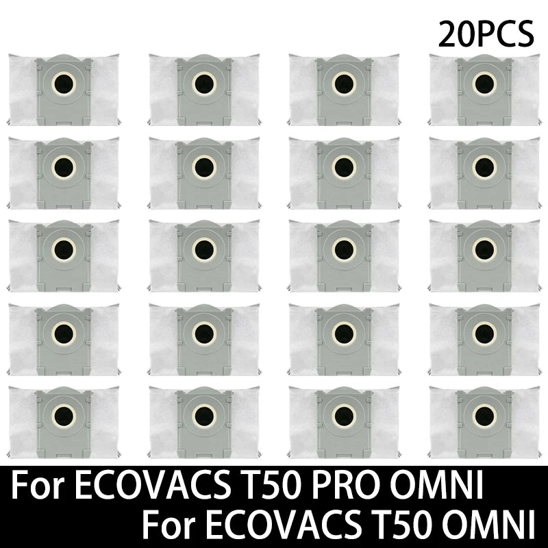 Accessoires pour ECOVACS T50 PRO OMNI / T50 OMNI : brosses latérales principales, chiffons de nettoyage, filtres HEPA, sacs à poussière, pièces détachées pour robot aspirateur