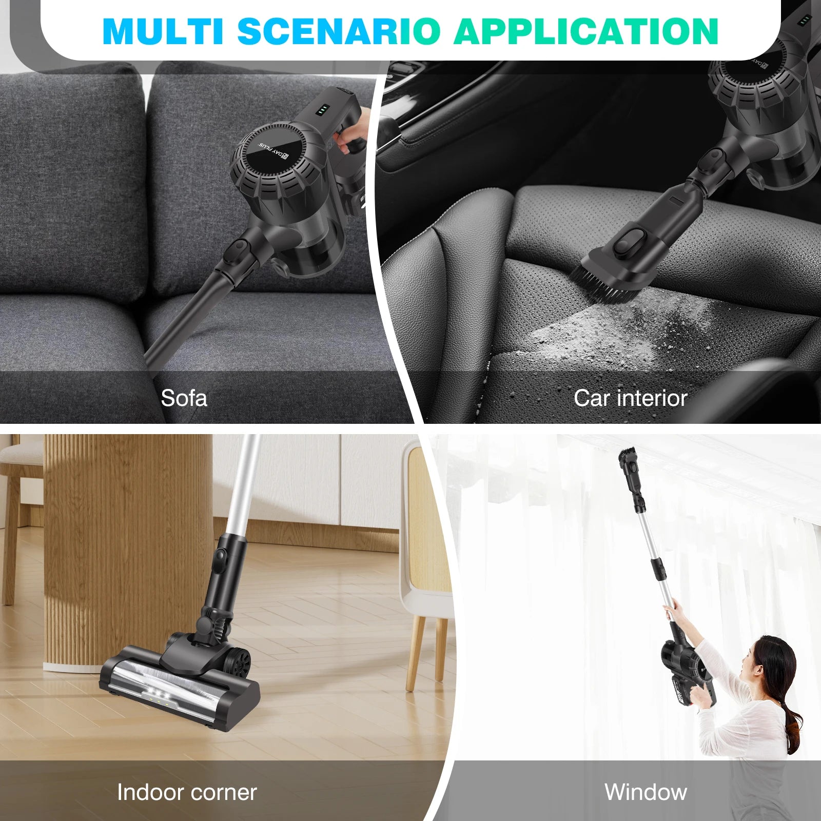 Aspirateur à manche vertical sans fil DayPlus, aspirateur à main sans fil 3 en 1 130000 RPM sans balais pour tapis, sol dur
