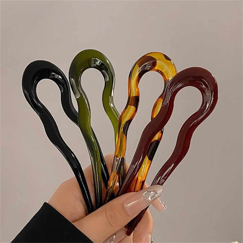 Fourchette à cheveux en forme de U, épingle à cheveux en acétate d'écaille de tortue en acrylique, couvre-chef géométrique, bâtons pour femmes et filles, accessoires pour cheveux