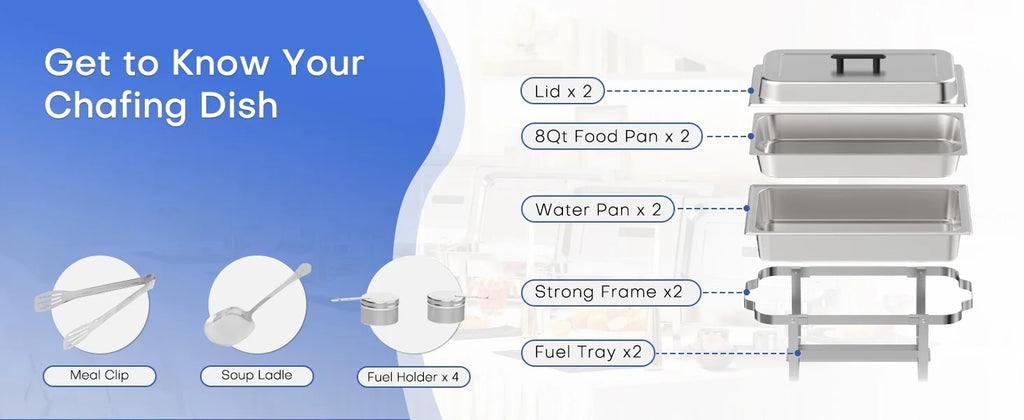 ROOMARK – ensemble de Buffet à réchaud 9QT, chauffe-catering en acier inoxydable de haute qualité, ensemble complet avec cadre épais pour fête de mariage