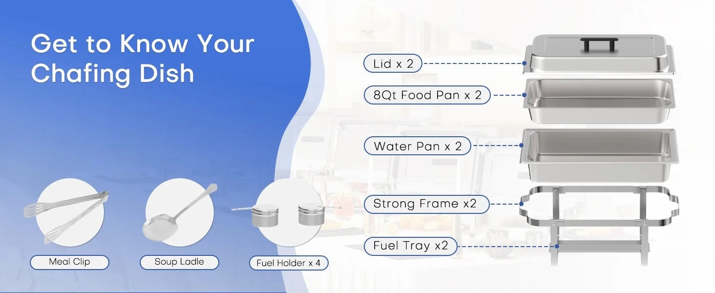 ROOMARK – ensemble de Buffet à réchaud 9QT, chauffe-catering en acier inoxydable de haute qualité, ensemble complet avec cadre épais pour fête de mariage
