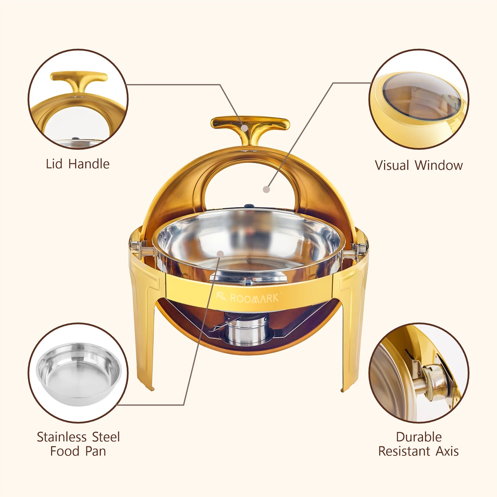 ROOMARK – ensemble de Buffet à réchaud 9QT, chauffe-catering en acier inoxydable de haute qualité, ensemble complet avec cadre épais pour fête de mariage