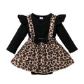 Robe barboteuse à manches longues pour bébé fille, robes léopard avec nœud, vêtements Onesie pour nouveau-né, printemps et automne, 0-18 mois