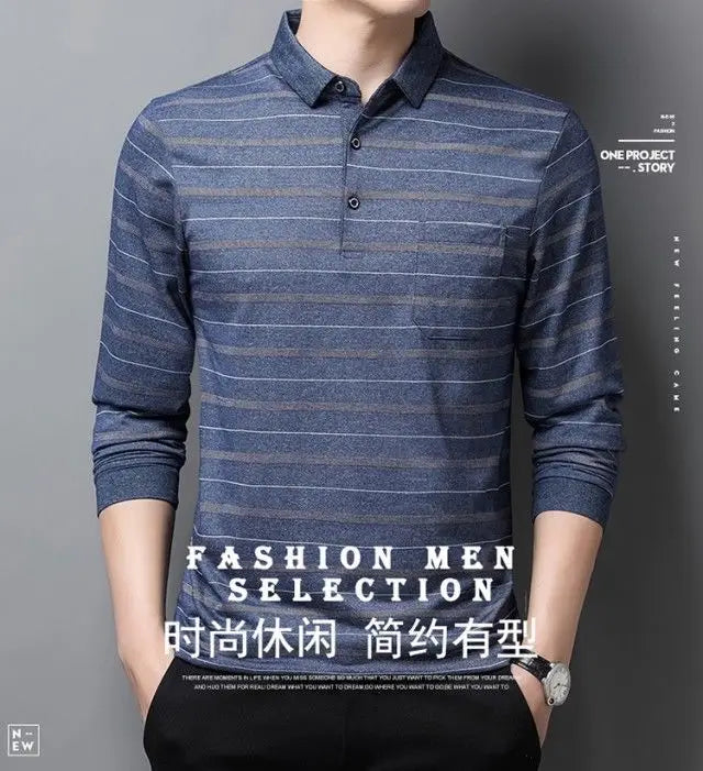 Polos rayés à manches longues pour hommes, Streetwear décontracté, Vêtements d'affaires, Mode coréenne, Polyvalent, Nouveau, Automne, Printemps