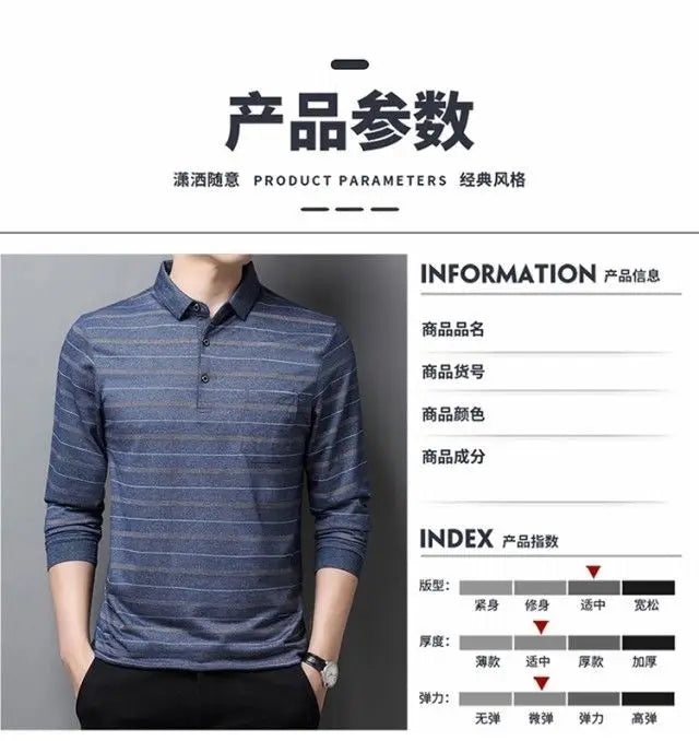 Polos rayés à manches longues pour hommes, Streetwear décontracté, Vêtements d'affaires, Mode coréenne, Polyvalent, Nouveau, Automne, Printemps