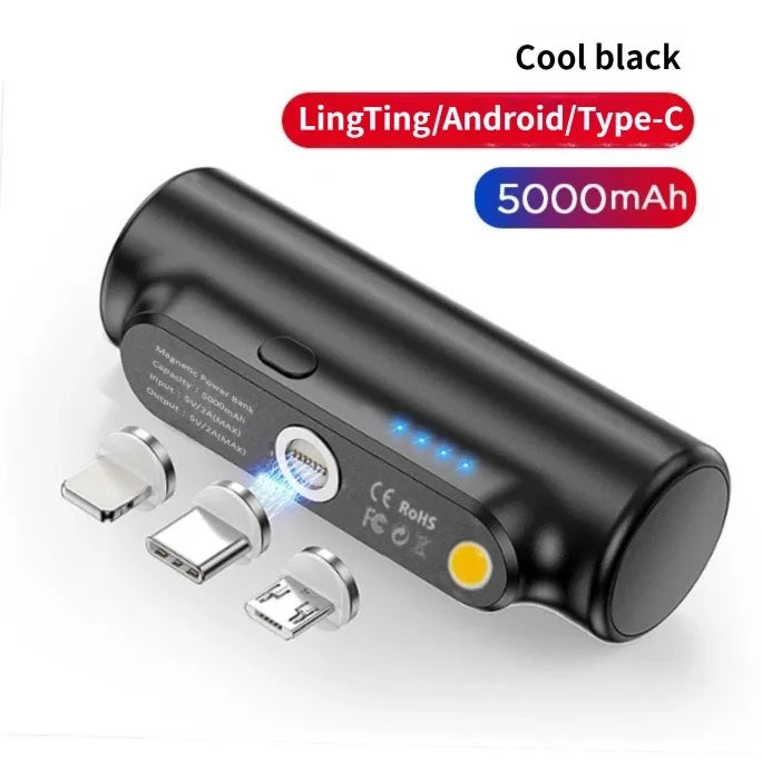 Mini batterie externe à Capsule magnétique 5000mAh, chargeur d'urgence, batterie externe de secours adaptée à la type-c Xiaomi iphone 12 pro
