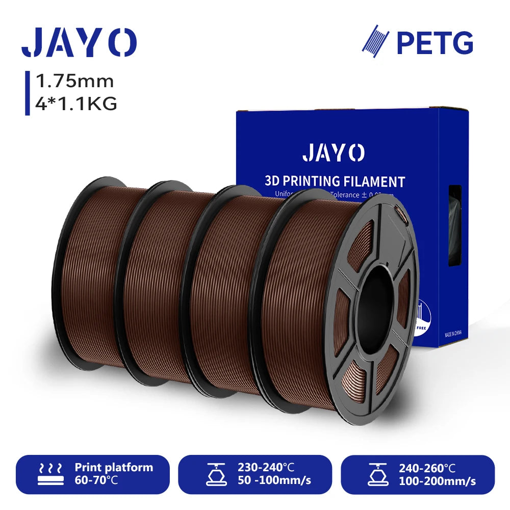 JAYO-Filament PETG pour imprimante 3D FDM, matériel d'impression 3D soigneusement enroulé, 2 rouleaux, 1.75mm, 2.2kg par ensemble