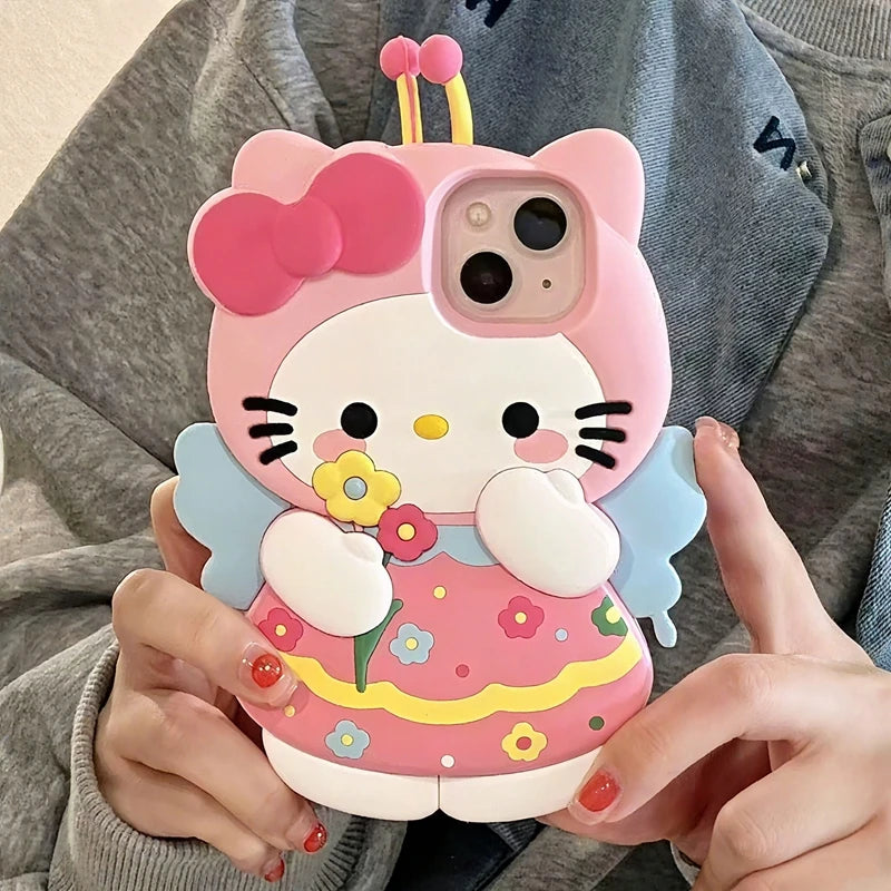 Pour iPhone 17 Pro Max 16 15 14 Plus 14 13 12 Mini 11 SE 7 8 X XS XR dessin animé papillon Kitty 3D coque de téléphone en Silicone souple