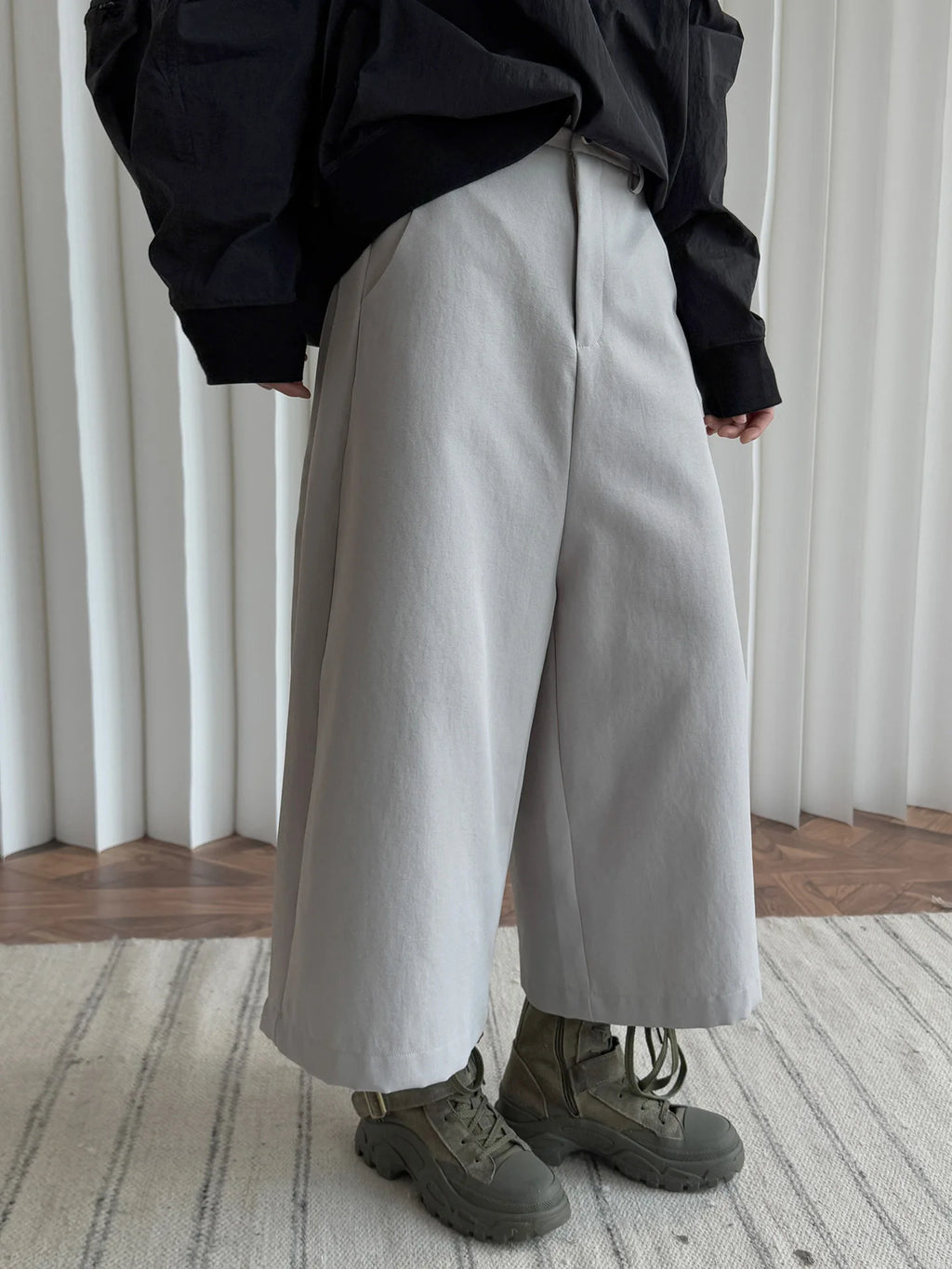 Pantalon de printemps taille haute à jambes larges pour femmes, décontracté, couleur unie, coupe ample