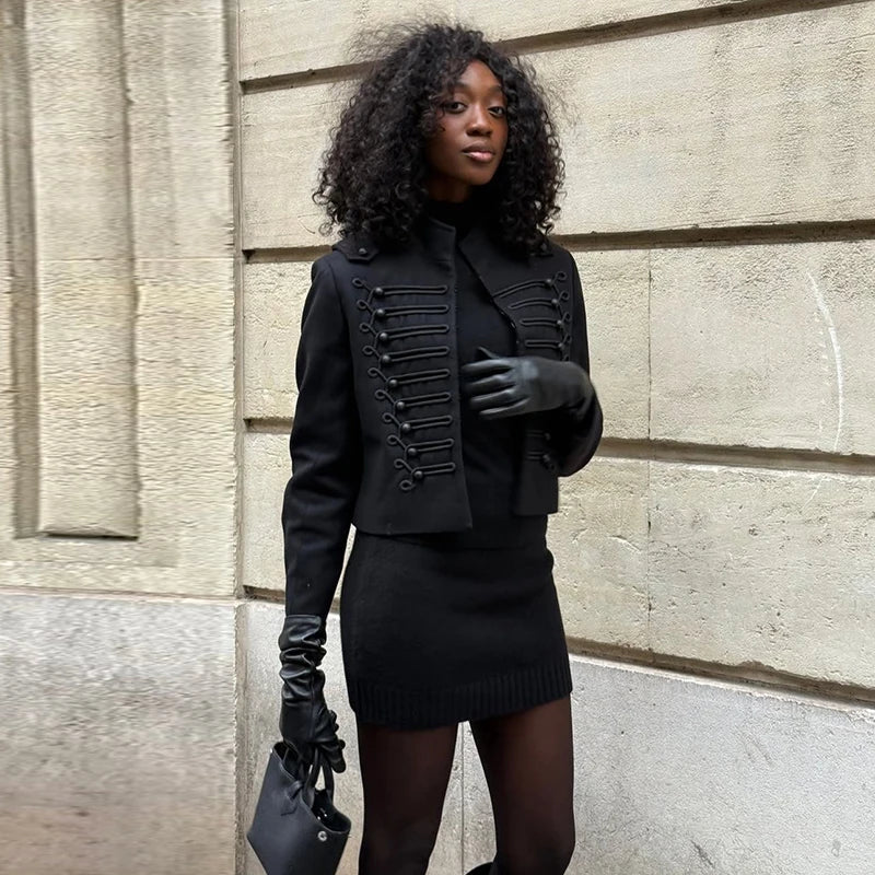 Veste élégante en Satin à boutons grenouille pour femme, col montant, manches longues, Slim, décontractée, manteau de fête de rue, hauts de bureau, printemps 2026