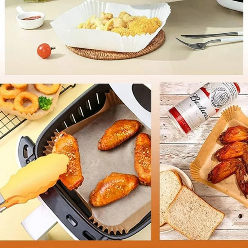 Doublures antiadhésives pour friteuse à Air, 100 pièces, papier parchemin étanche à l'huile, cuisson, rôtissage au micro-ondes, accessoires pour friteuse à Air prédécoupée