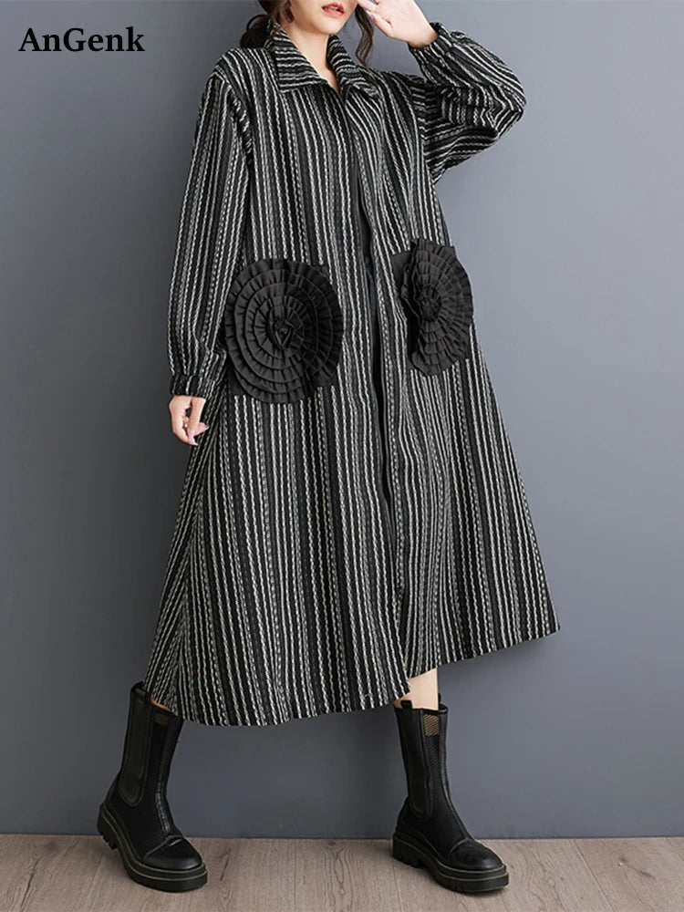 Manteau long à rayures vintage pour femmes, cardigan à fleurs patchwork, décontracté, printemps, automne, 2025