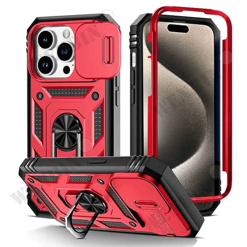 Coque pour iPhone 17 16 16e 15 14 13 12 11 Pro Max Plus Mini XS XR 8 Plus 8 7 SE robuste avec caméra, housse de béquille à 360 degrés
