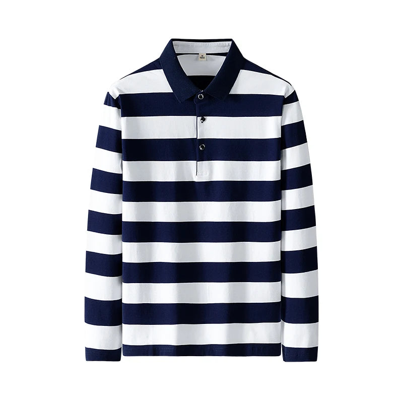 Polo à manches longues brodé en coton pour hommes, t-shirt à rayures, mode décontractée, t-shirt d'affaires, printemps, automne