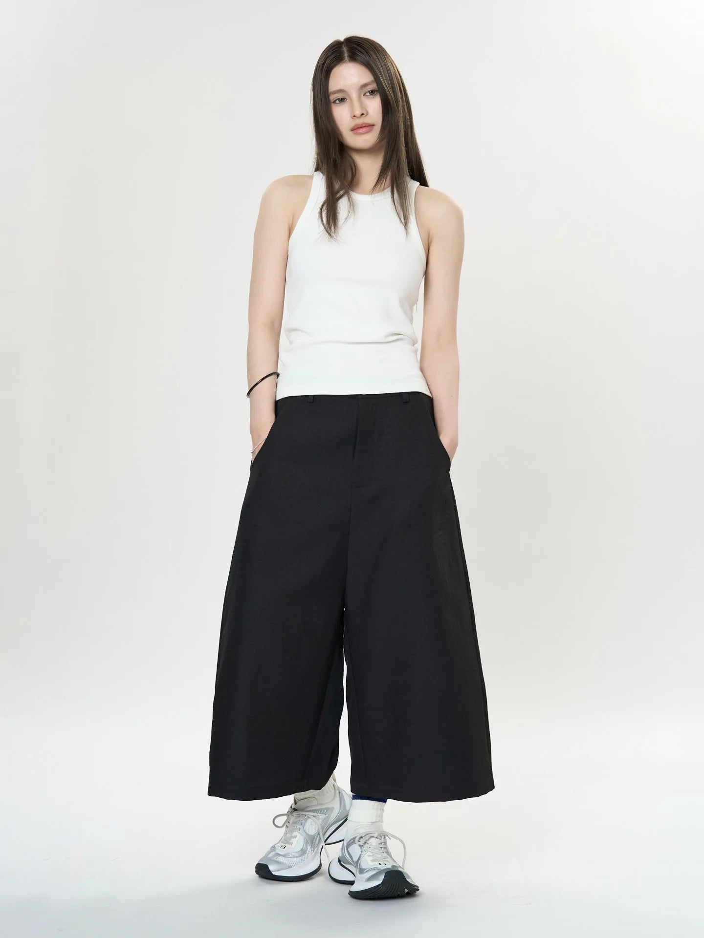 Pantalon de printemps taille haute à jambes larges pour femmes, décontracté, couleur unie, coupe ample