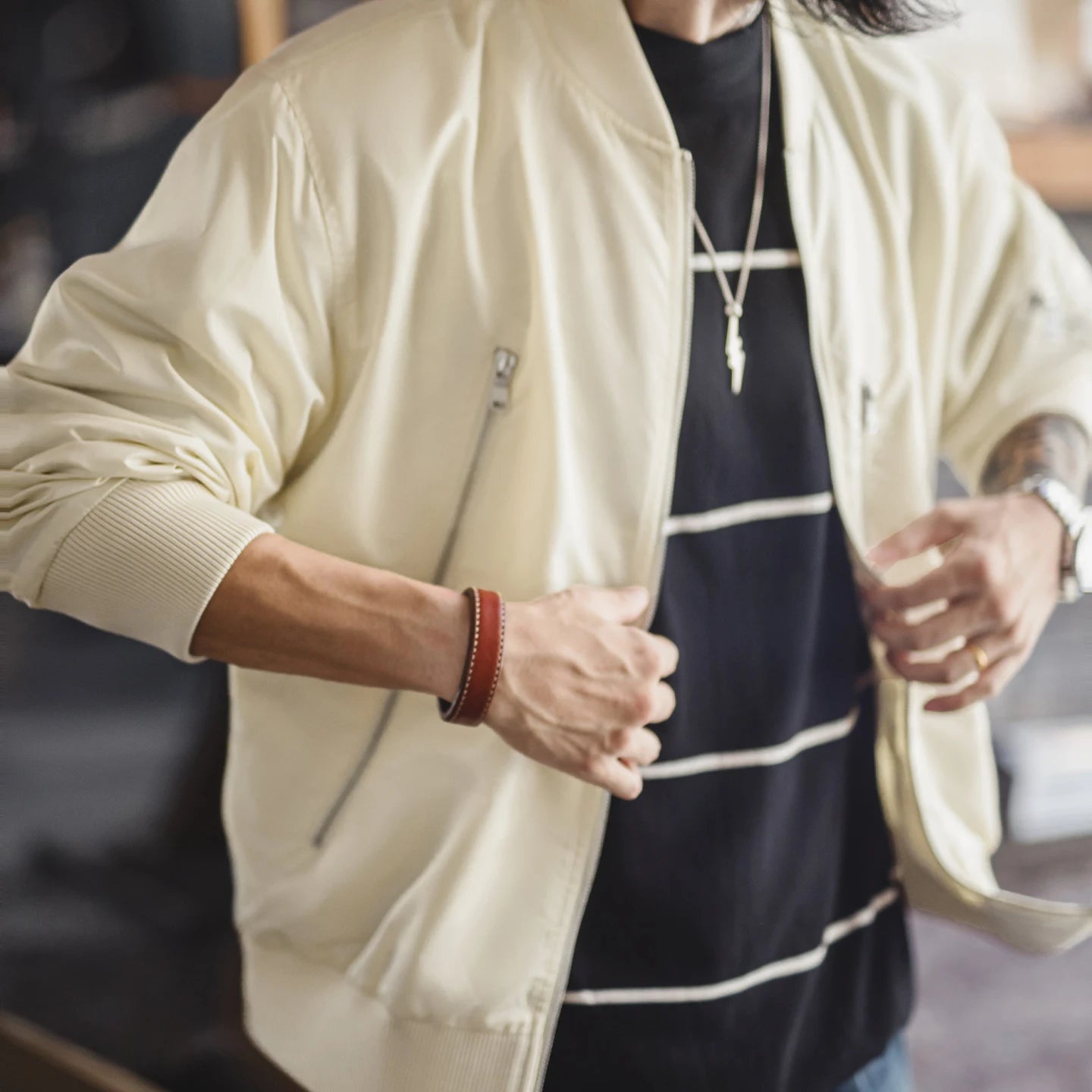 Maden – veste de pilote Vintage L2B pour hommes, blanche, légère, bombardier de vol, courte, fermeture éclair, manteau de Baseball décontracté pour printemps et automne