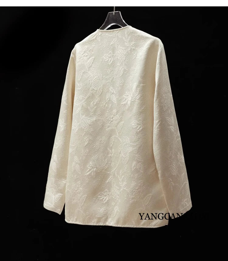2025 femmes mode printemps nouveau Style Texture entrelacée couronne crêpe col en v à manches longues ample lait blanc manteau costume