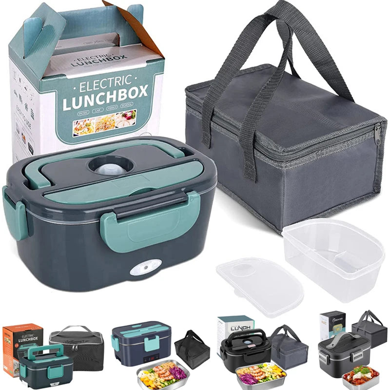 Boîte à lunch électrique 2 en 1, anti-fuite, chauffe-plat portable, 1,5/2/2,5 L, boîte à lunch bento pour micro-ondes avec récipient en acier inoxydable