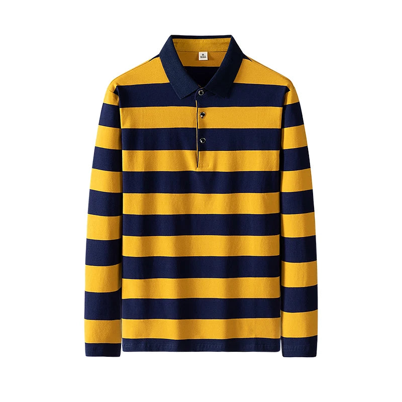 Polo à manches longues brodé en coton pour hommes, t-shirt à rayures, mode décontractée, t-shirt d'affaires, printemps, automne