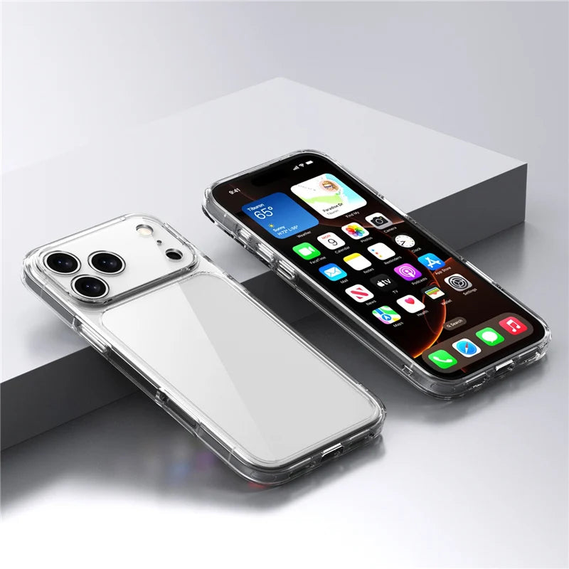 Coque de protection transparente antichoc de luxe pour iPhone 17 Air, 17, 17 Pro, 17 Pro Max – Housse arrière rigide hybride transparente en TPU+PC