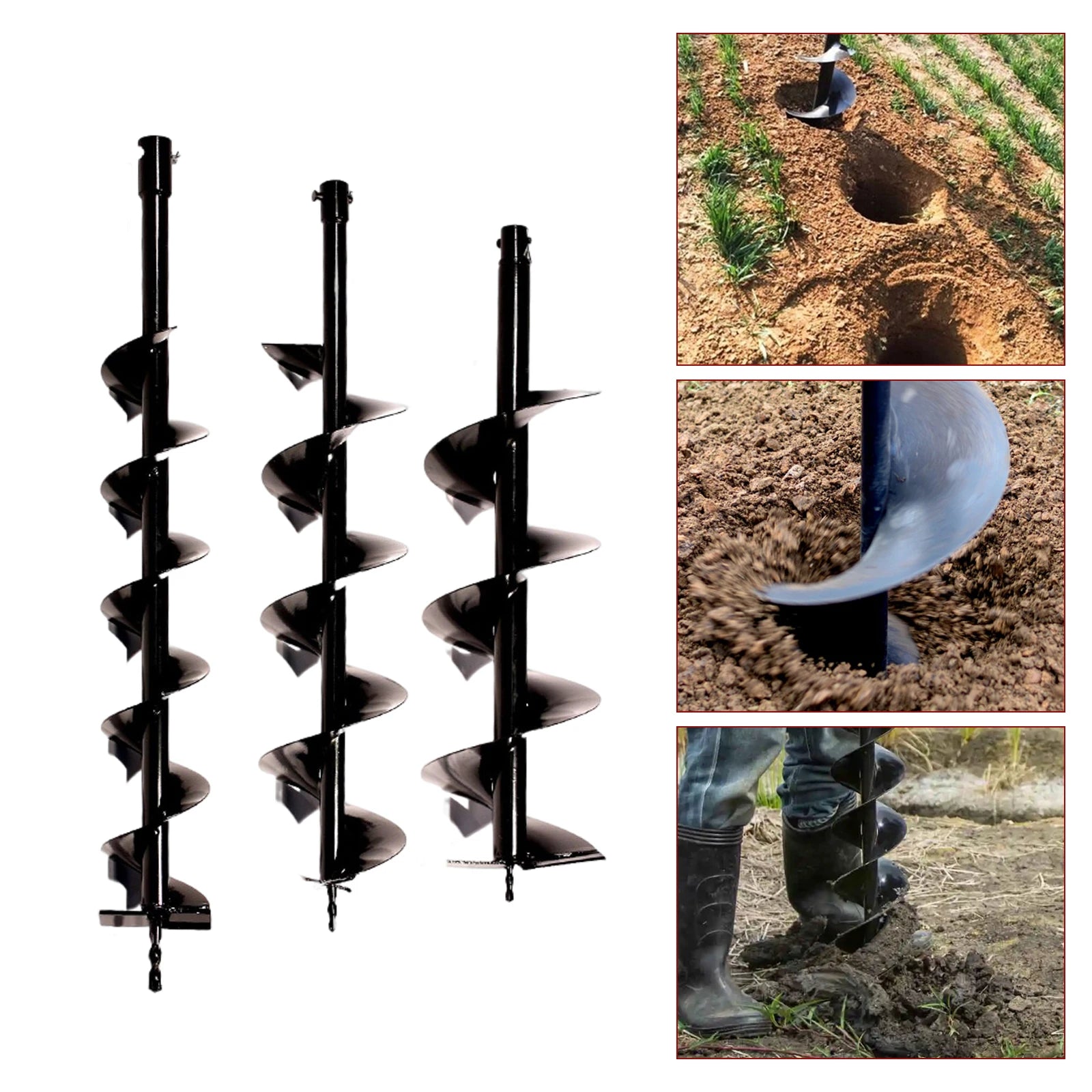 Forets en spirale pour jardinière de clôture de jardin, foret de trou de poteau, projets de sol, alésoir d'outil, 4 po, 6 po, 8 po de largeur, 3 pièces