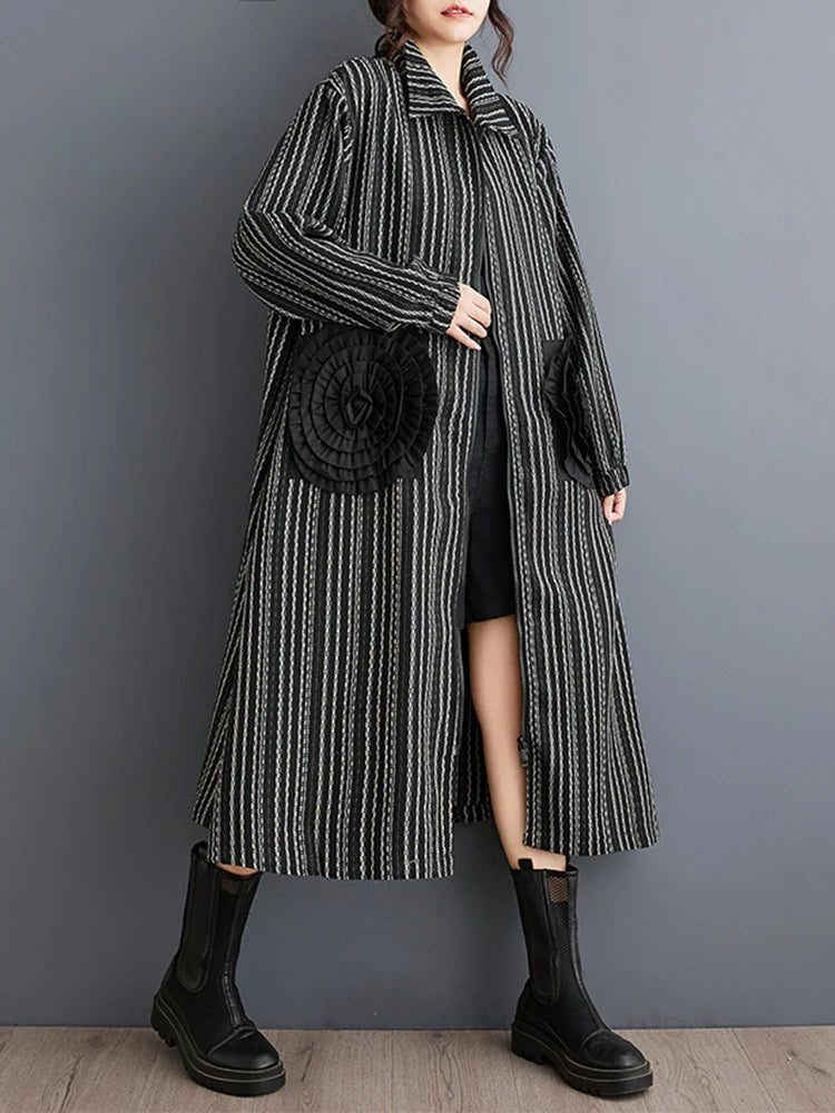 Manteau long à rayures vintage pour femmes, cardigan à fleurs patchwork, décontracté, printemps, automne, 2025