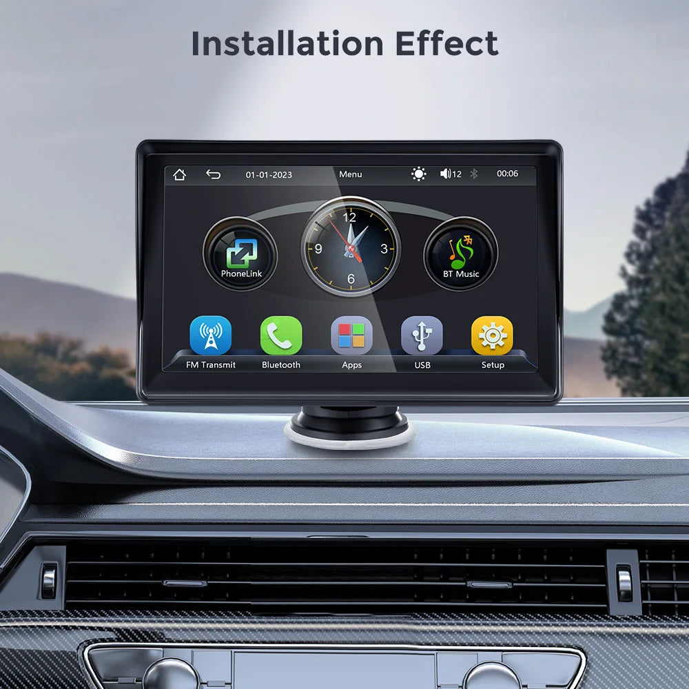 Autoradio sans fil portable avec caméra de recul FM, lecteur vidéo, Android Auto, écran tactile universel, limitation, 7"