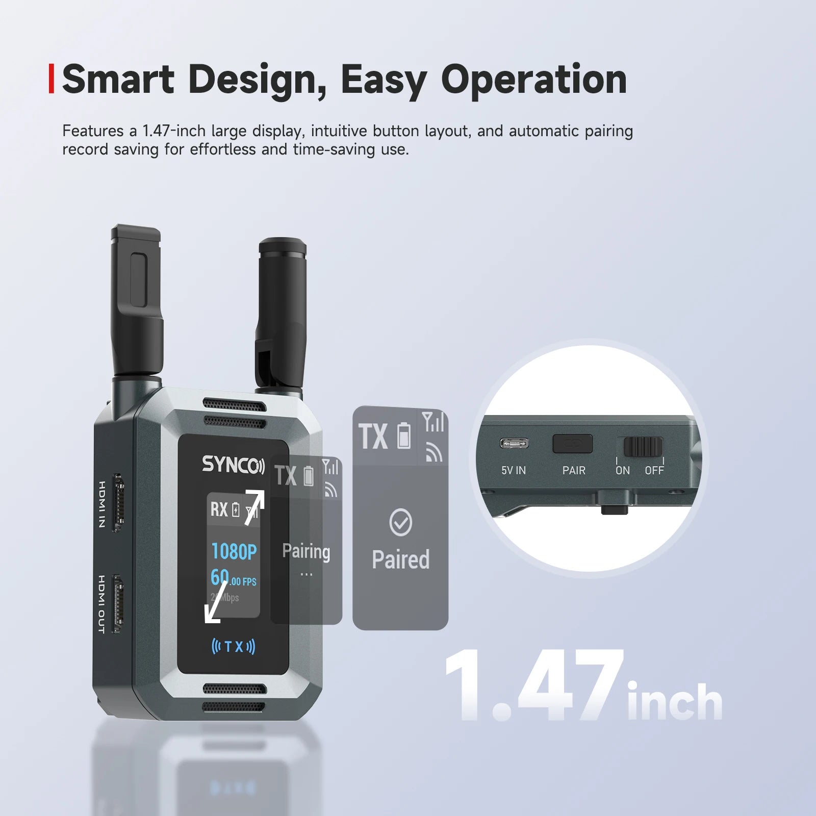 Système de transmission vidéo sans fil Synco Xvision HD avec écran LCD Transmission HD stable jusqu'à 300 m pour le streaming en direct