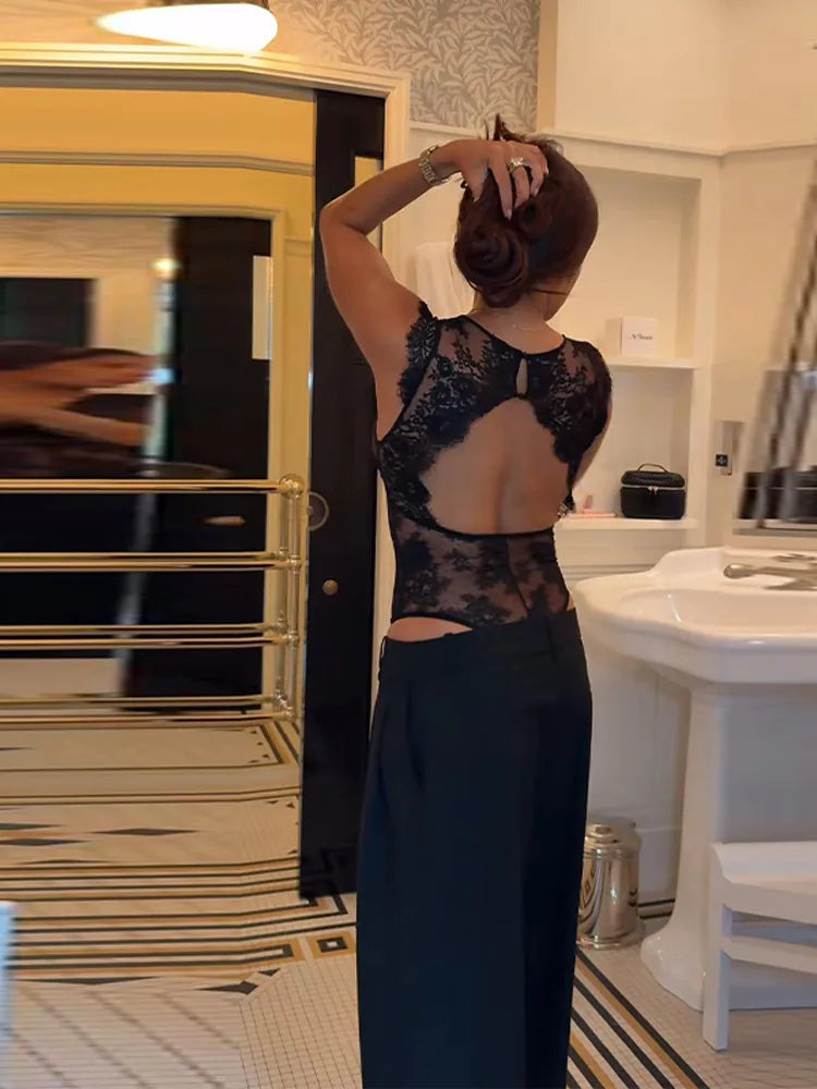 Body en dentelle patchwork ajouré transparent pour femme, décolleté plongeant, tenue de soirée sexy printemps, clubwear pour femmes