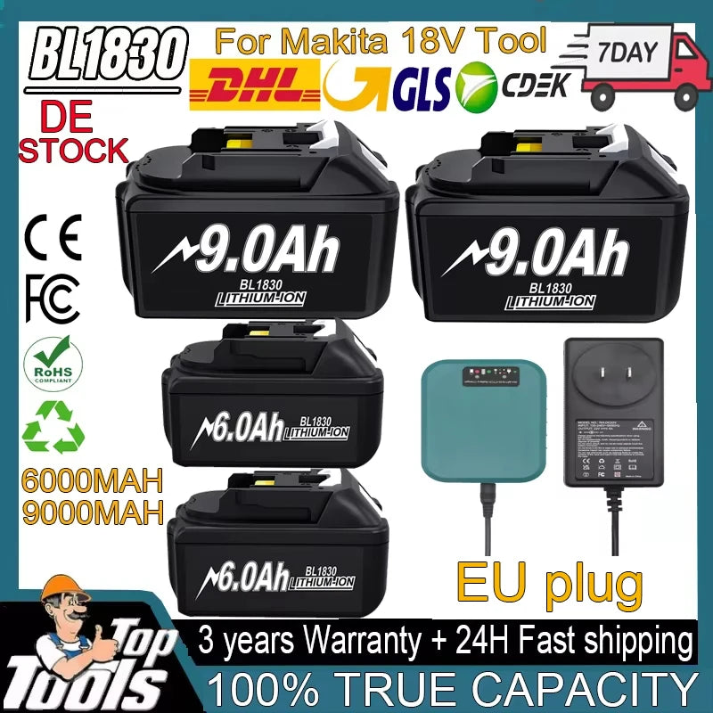 Pour Makita 18V 6.0Ah 9.0Ah batterie de remplacement Lithium-ion Compatible pour Makita BL1830 BL1840 BL1860 BL1890 outils électriques