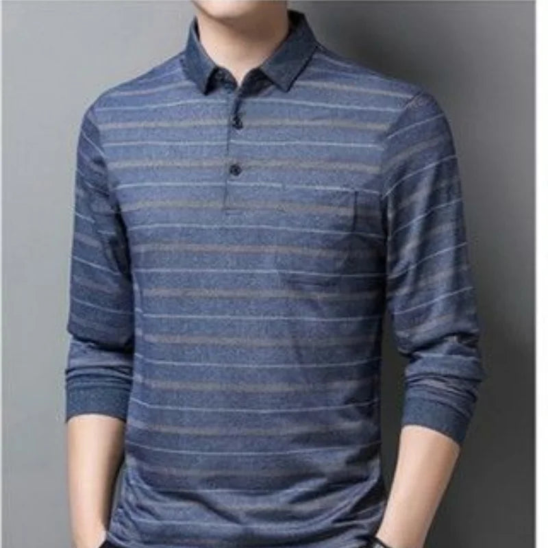 Polos rayés à manches longues pour hommes, Streetwear décontracté, Vêtements d'affaires, Mode coréenne, Polyvalent, Nouveau, Automne, Printemps