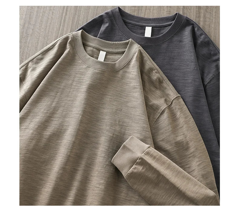 DUKEEN t-shirts à manches longues en coton flammé lourd pour hommes printemps et automne sous-vêtements respirants en pur coton vêtements pour hommes