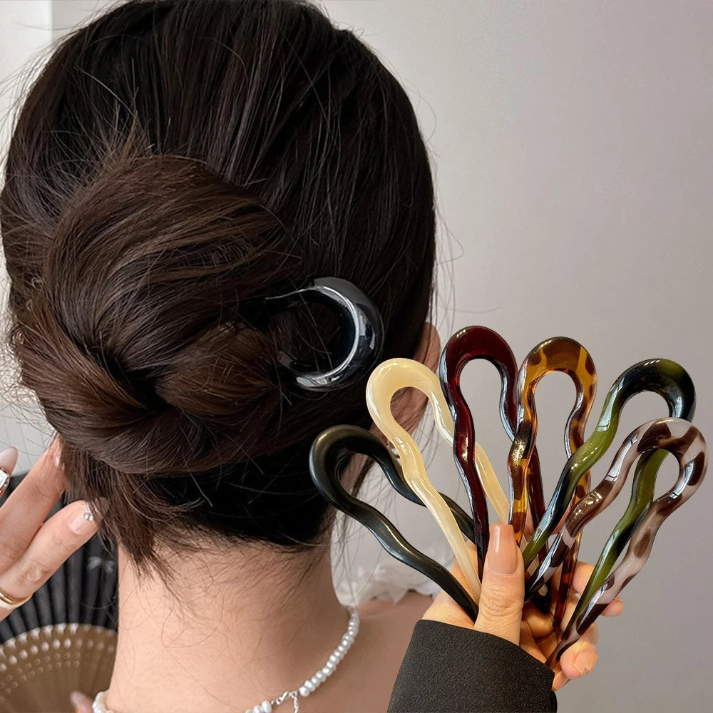 Fourchette à cheveux en forme de U, épingle à cheveux en acétate d'écaille de tortue en acrylique, couvre-chef géométrique, bâtons pour femmes et filles, accessoires pour cheveux