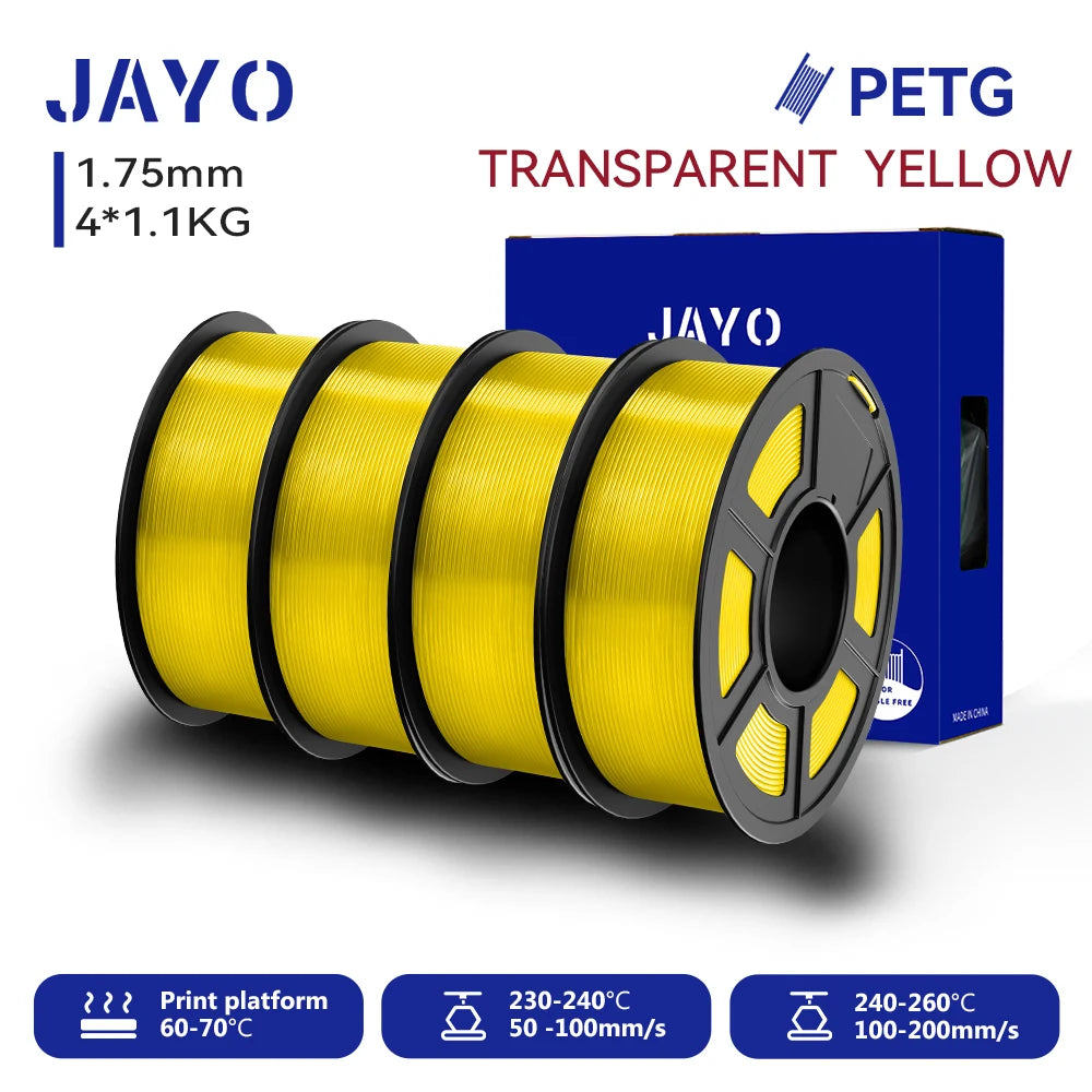 JAYO-Filament PETG pour imprimante 3D FDM, matériel d'impression 3D soigneusement enroulé, 2 rouleaux, 1.75mm, 2.2kg par ensemble
