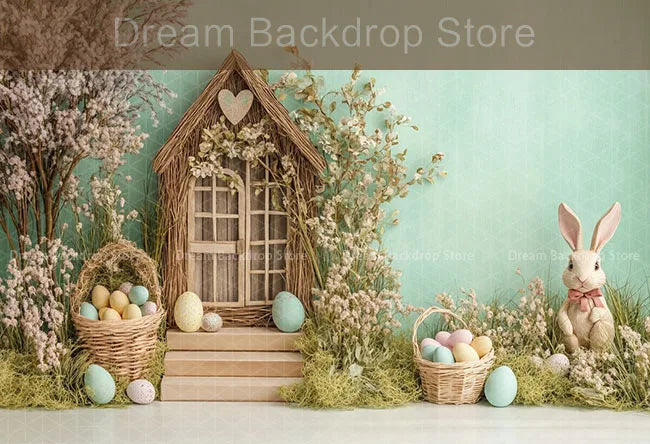 Printemps pâques fond photographie mignon lapin carotte lapin oeuf maison toile de fond décor pour enfants anniversaire gâteau Smash Photo Studio
